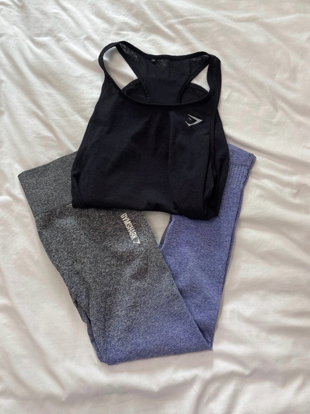 Gymshark Black Racerback Tank with Gray-to-Blue Ombre Leggings